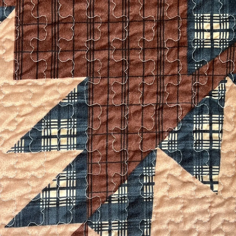 Handmade Primitive Star Patchwork Quilt Brown Blue Farmhouse Lap Throw 48x58